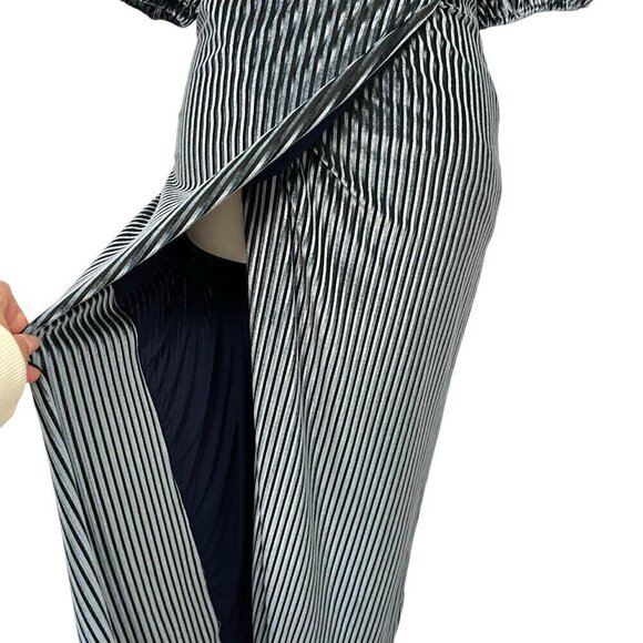Lovers & Friends Velvet Ribbed Puff Sleeve Front Slit Maxi Dress Blue size XS - Picture 5 of 10